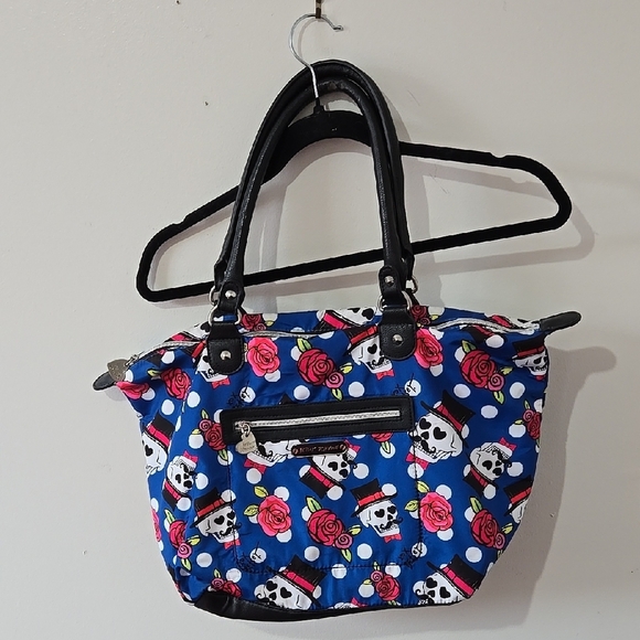 Betsey Johnson Blue with Skulls Purse - Picture 1 of 8